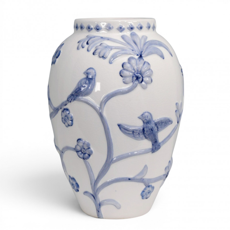 Blue Rosemont Embossed Vase, a decorative vessel for flowers or tabletop styling